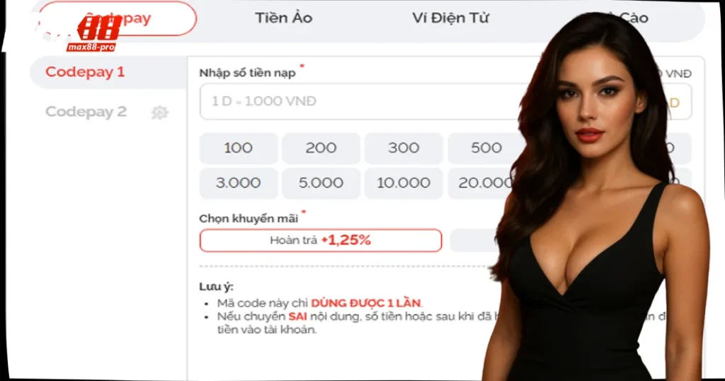 Nạp tiền Max88 qua phương thức CodePay